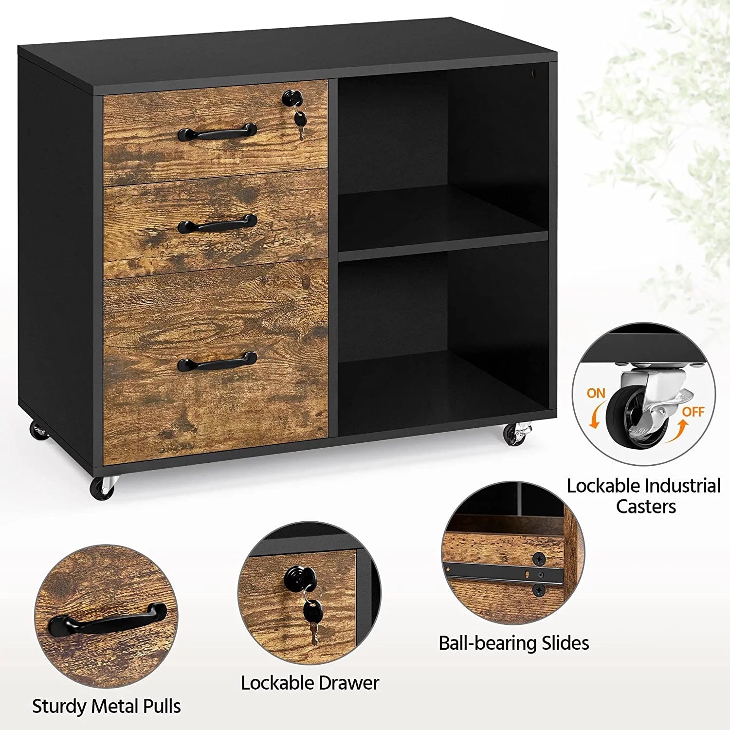 3 Drawer Lateral File Cabinet with Lock for Letter A4 Q625797