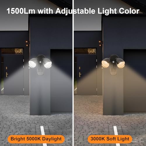 15W 1500 Lumen LED Security Light with Motion Sensor, IP65 Waterproof, Dusk to Dawn, Dual-Head, Black K60749