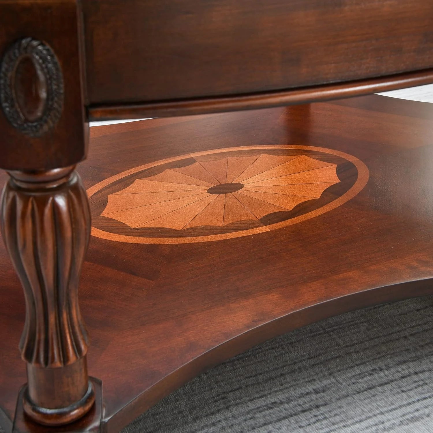 Oval Coffee Table with Glass Top, Solid Wood, Vintage Style K79990