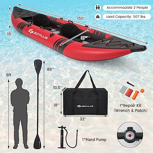 Inflatable 2-Person Kayak Set with Aluminum Oars and Padded Seats K8827