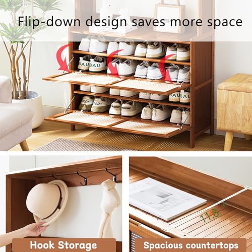 Bamboo Hall Tree with Shoe Storage and Coat Hooks P371522
