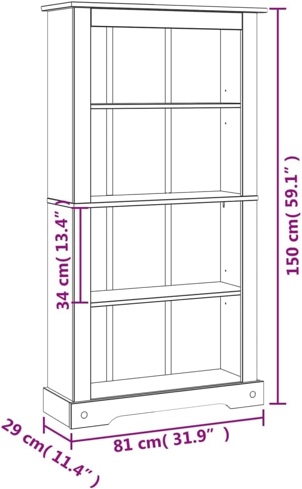 4-Tier Bookcase Mexican Pine Bookshelf E663