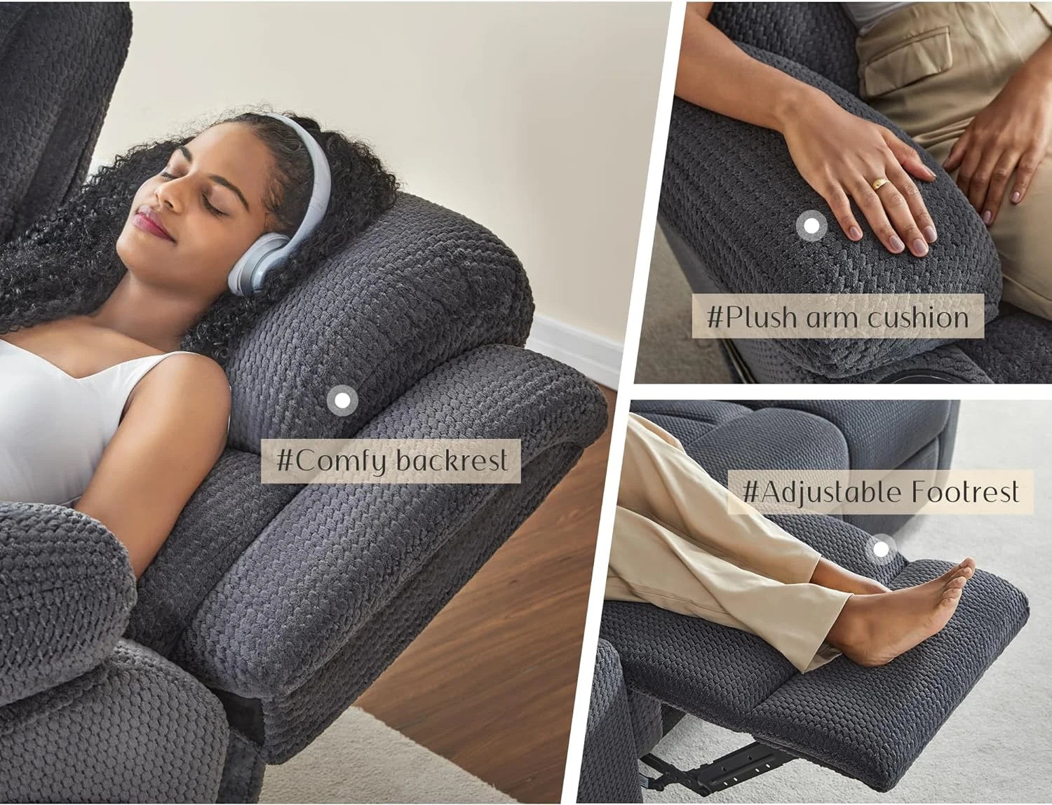 Recliner Couch, 3 Seater Sofa with Cup Holders, 85 Inch Grey D261