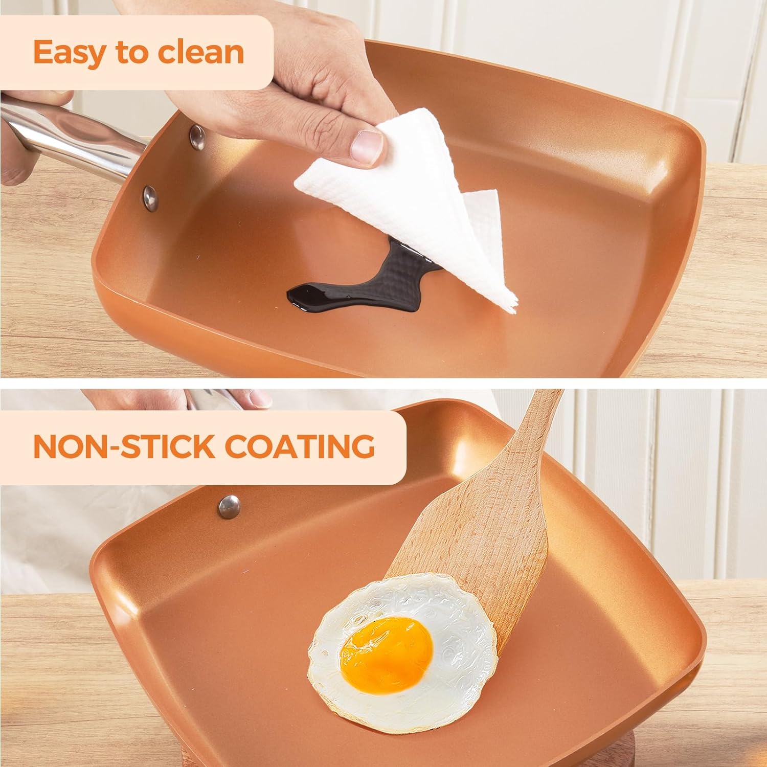 Non-Stick Square Frying Pan, 9.5" Ceramic Coating, Oven Safe C92199