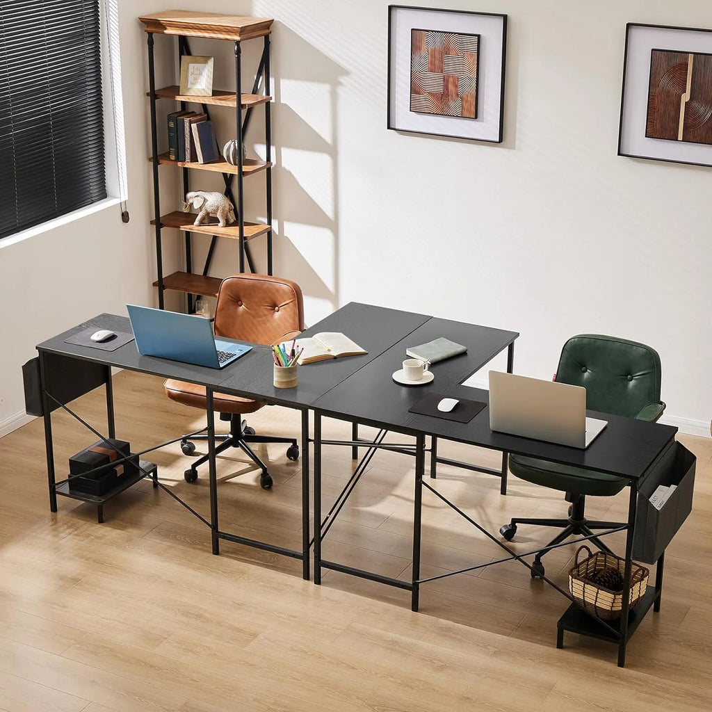 L Shaped Computer Desk 50 Inch Corner Desk with Wooden Desktop CPU Stand Q24057