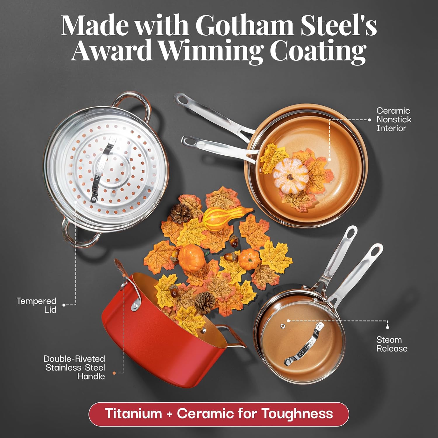 Nonstick Pots and Pans Set with Lids, Oven Safe H98429
