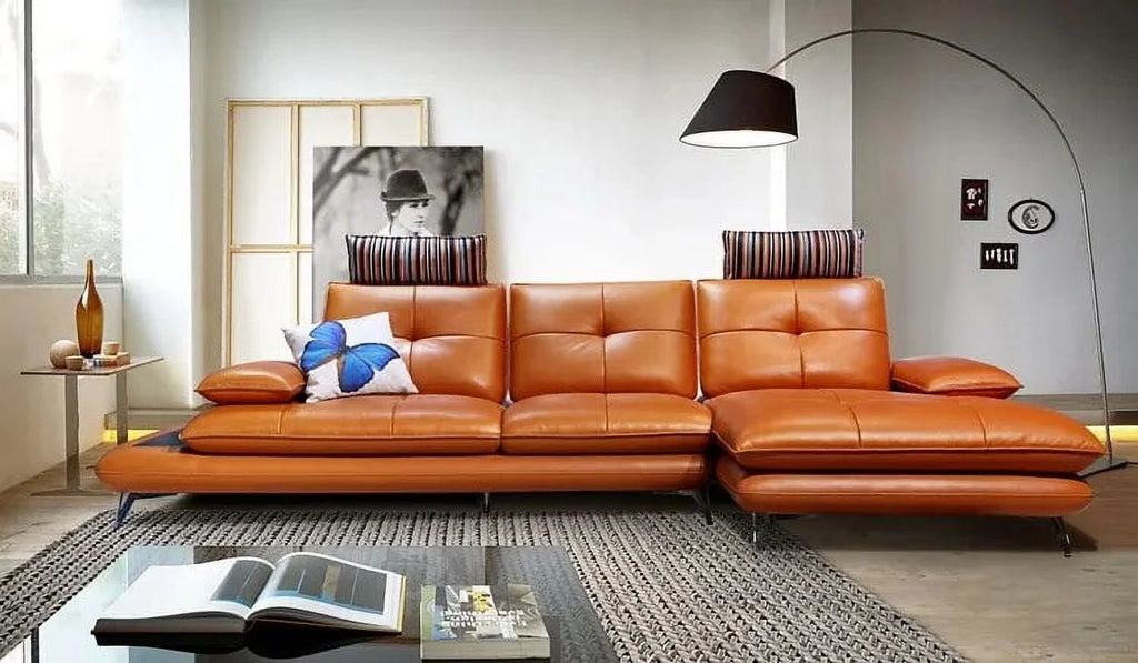 Genuine Leather Corner Sofa Set with Recliner B9711