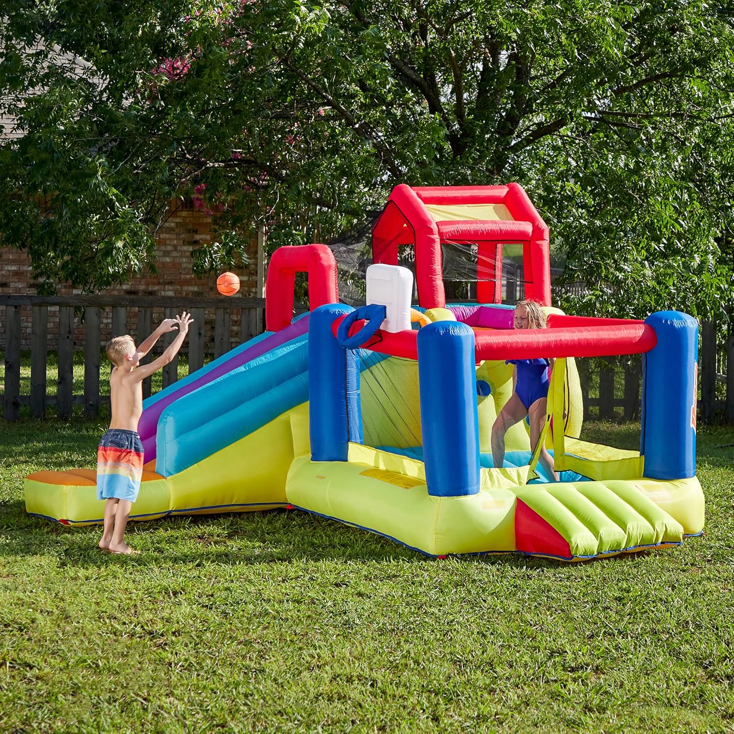 Bounce House with Slides, Basketball Hoops, Soccer Ball, and Blower C606