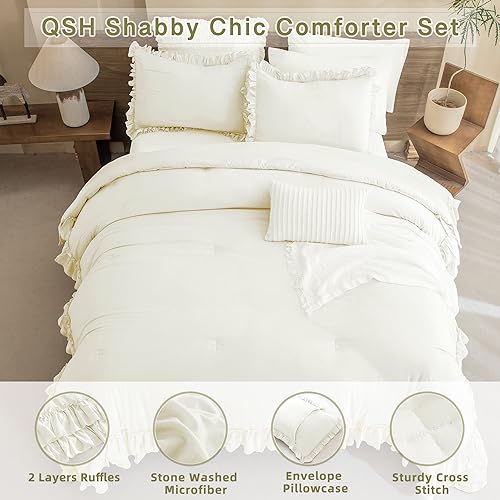 Ruffled Comforter Set Queen Size, 3 Pieces Taupe Boho Bedding G122