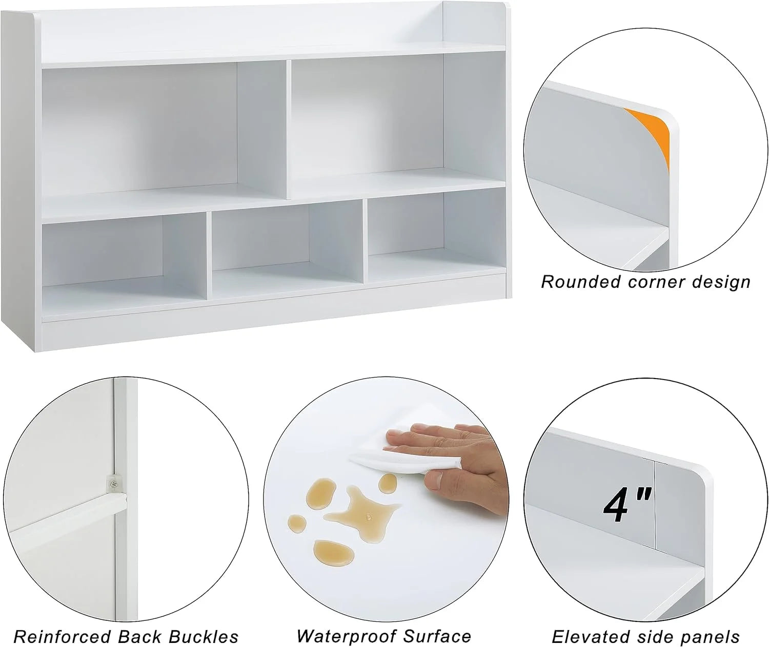 Kids Toy Storage Organizer, 5-Section Wooden Bookshelf for Classroom Playroom Nursery C7817