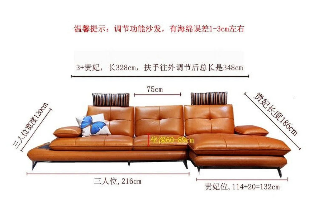 Genuine Leather Corner Sofa Set with Recliner B9711