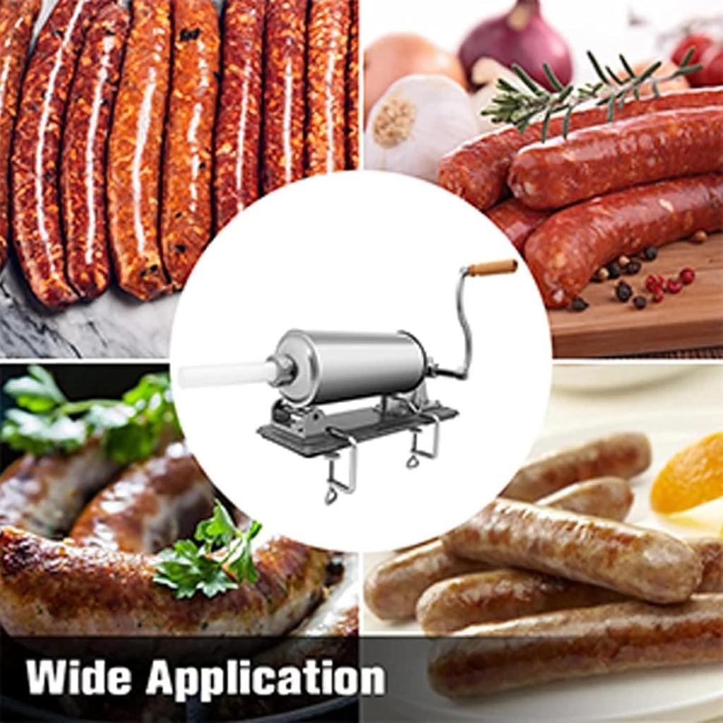 Stainless Steel Manual Sausage Stuffer, 6LBS/3L with 4 Filling Tubes O91989