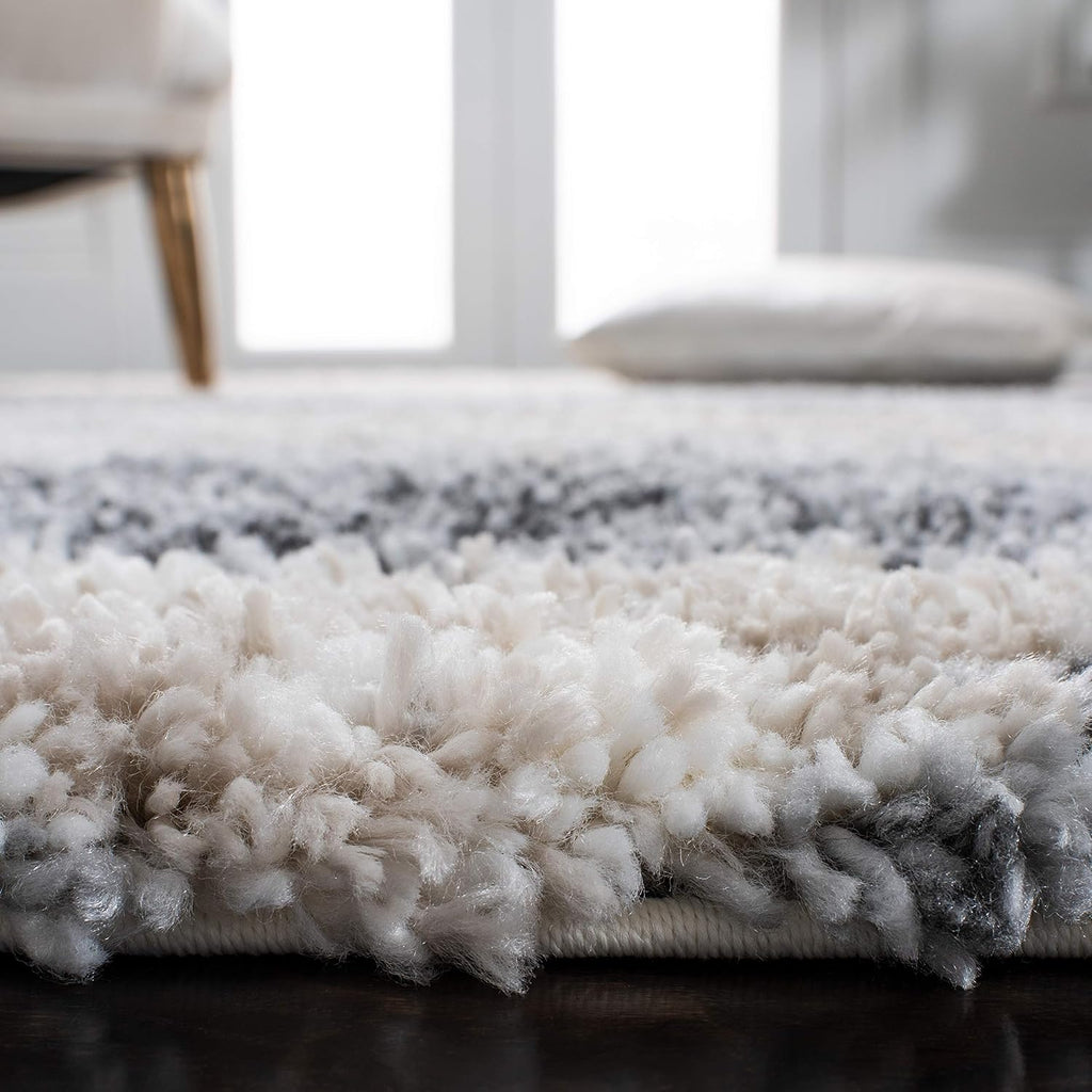 Shag Area Rug - 8' x 10', Grey & Ivory, Modern Design, Non-Shedding V749939