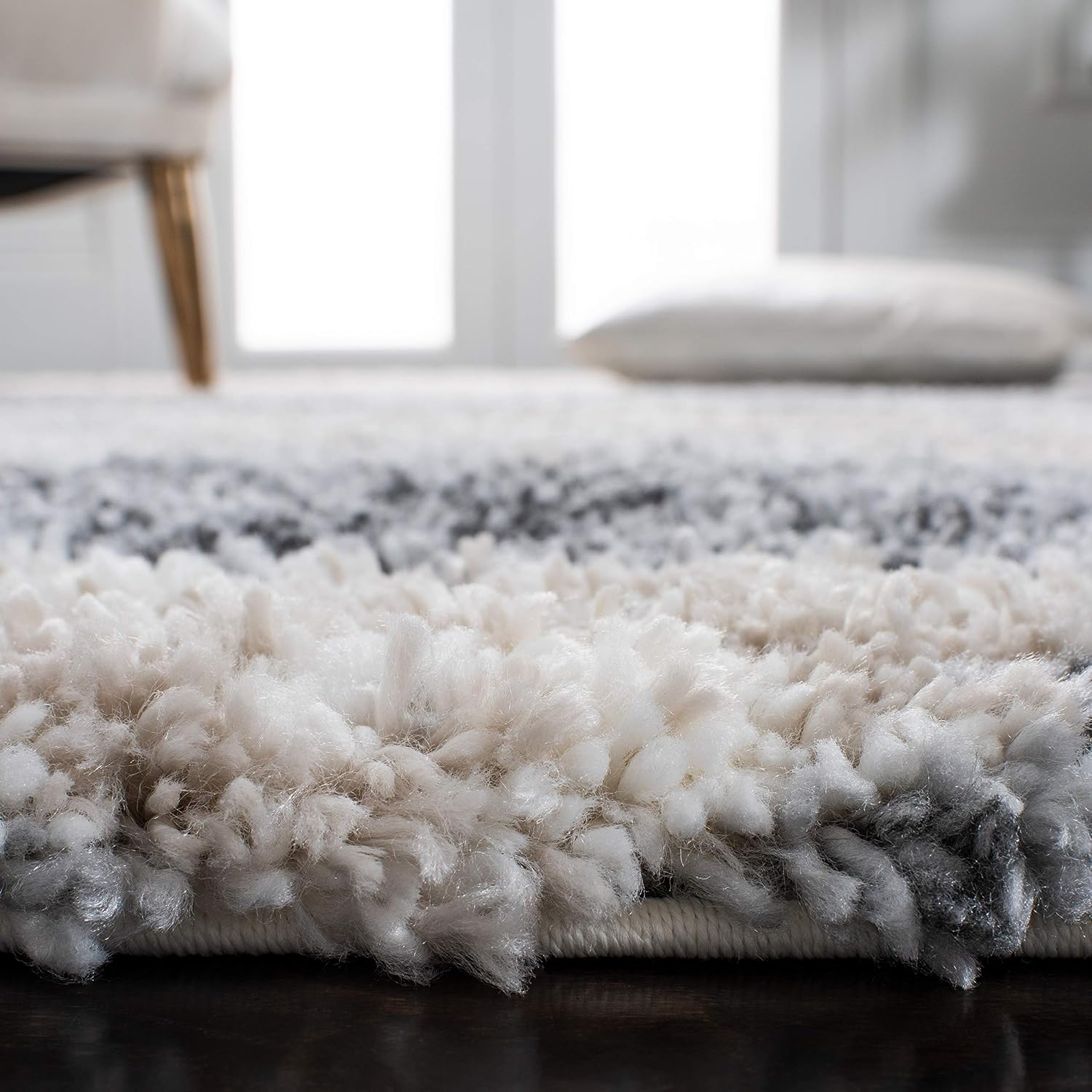 Shag Area Rug - 8' x 10', Grey & Ivory, Modern Design, Non-Shedding V749939