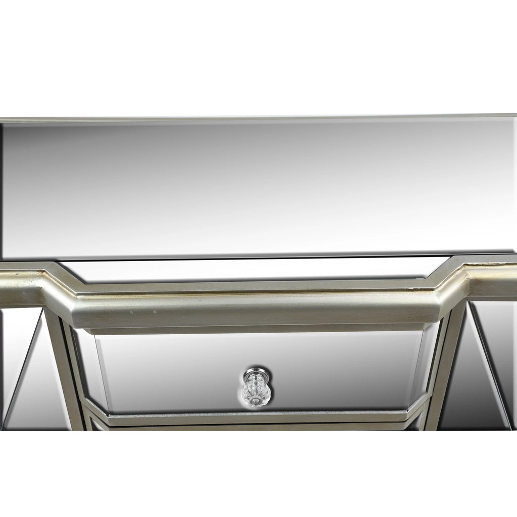 Silver Wood Mirrored Panel Buffet with 4 Drawers, 2 Shelves and 2 Doors D22531