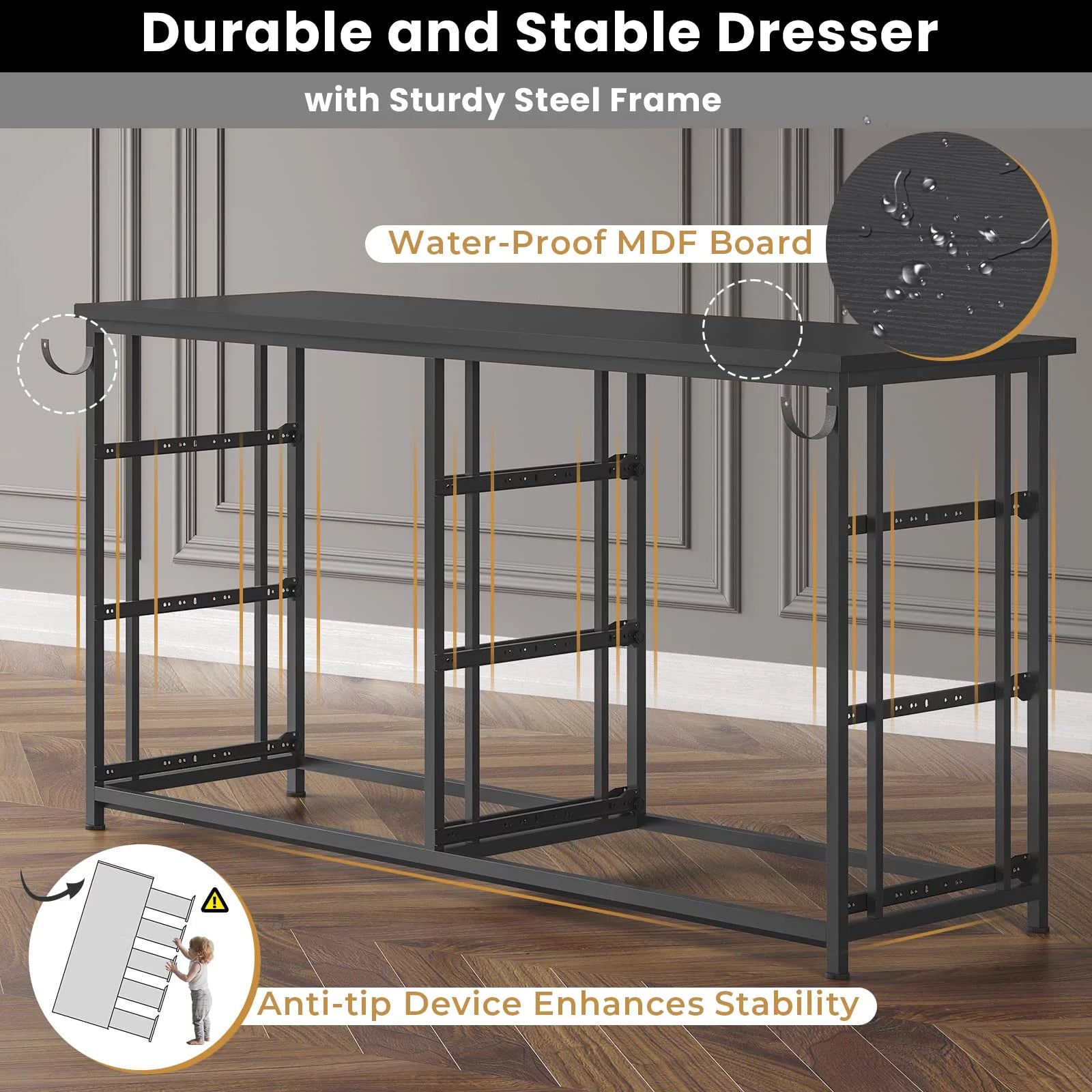 6 Drawer Double Dresser with Sturdy Steel Frame for Bedroom Z592273