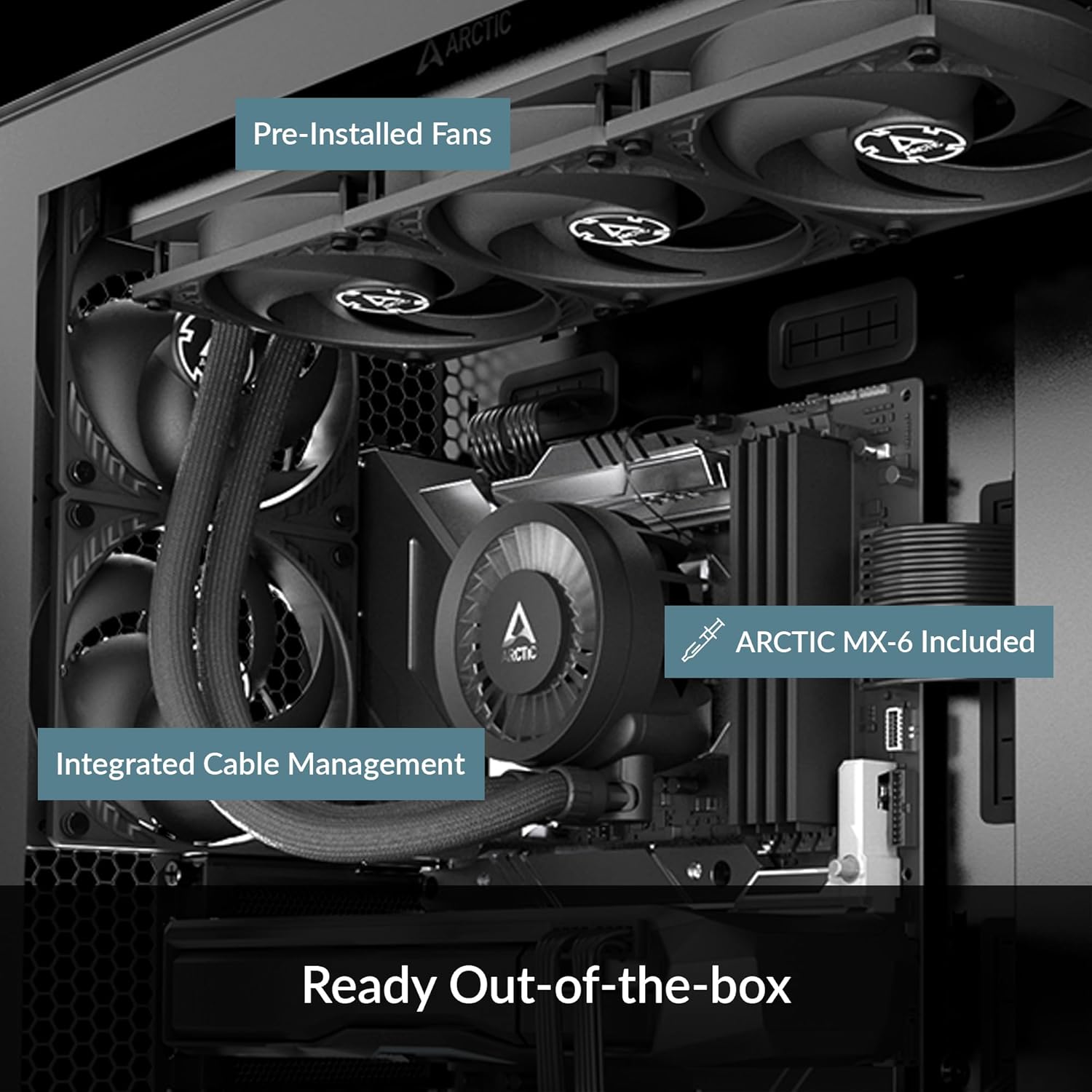 CPU AIO Water Cooler, PWM-Controlled Pump, Black I9780