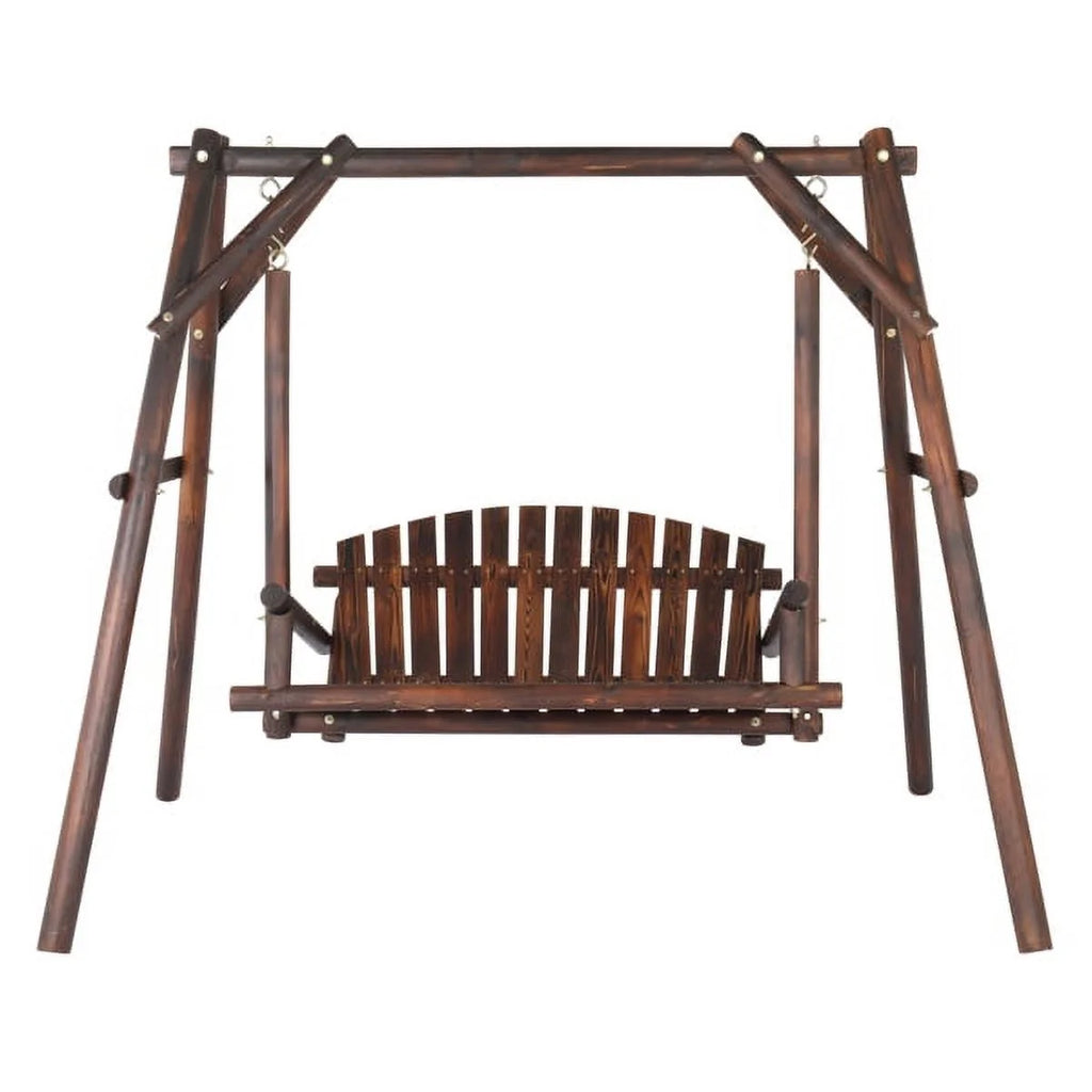 Hardwood Patio Swing with Stand for 2 Person, Carbonized L558