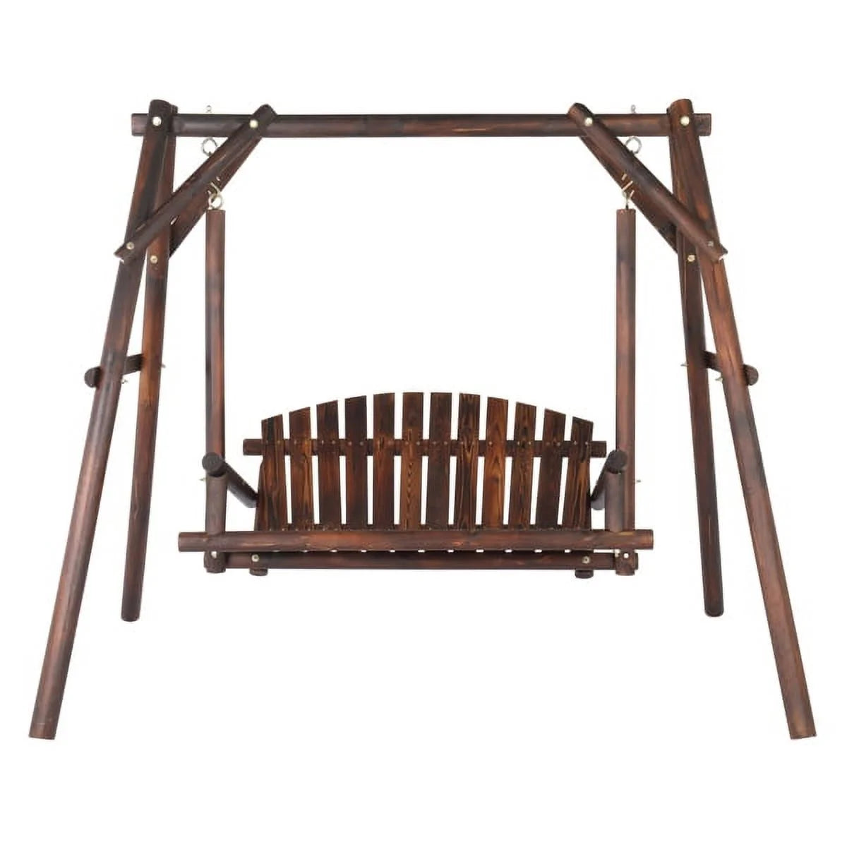 Hardwood Patio Swing with Stand for 2 Person, Carbonized L558