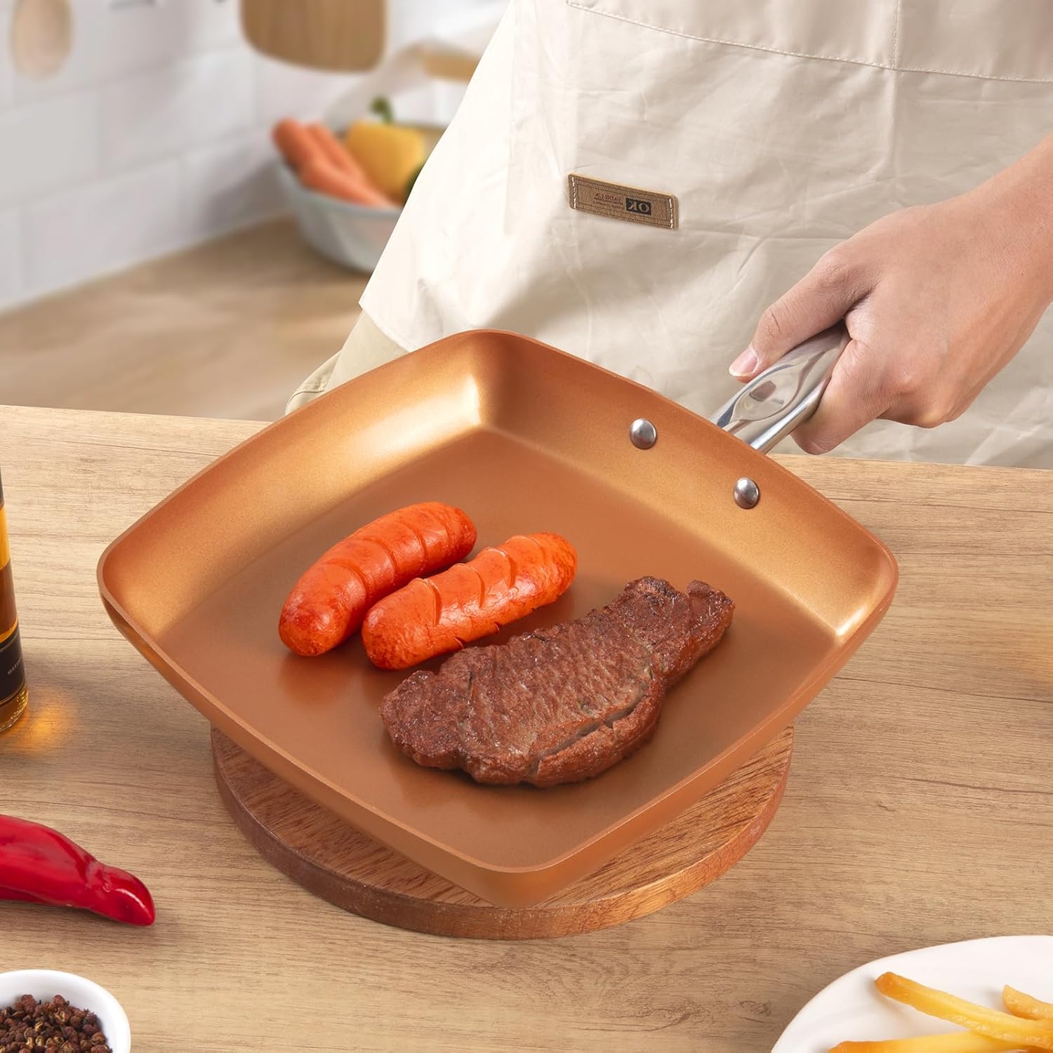 Non-Stick Square Frying Pan, 9.5" Ceramic Coating, Oven Safe C92199