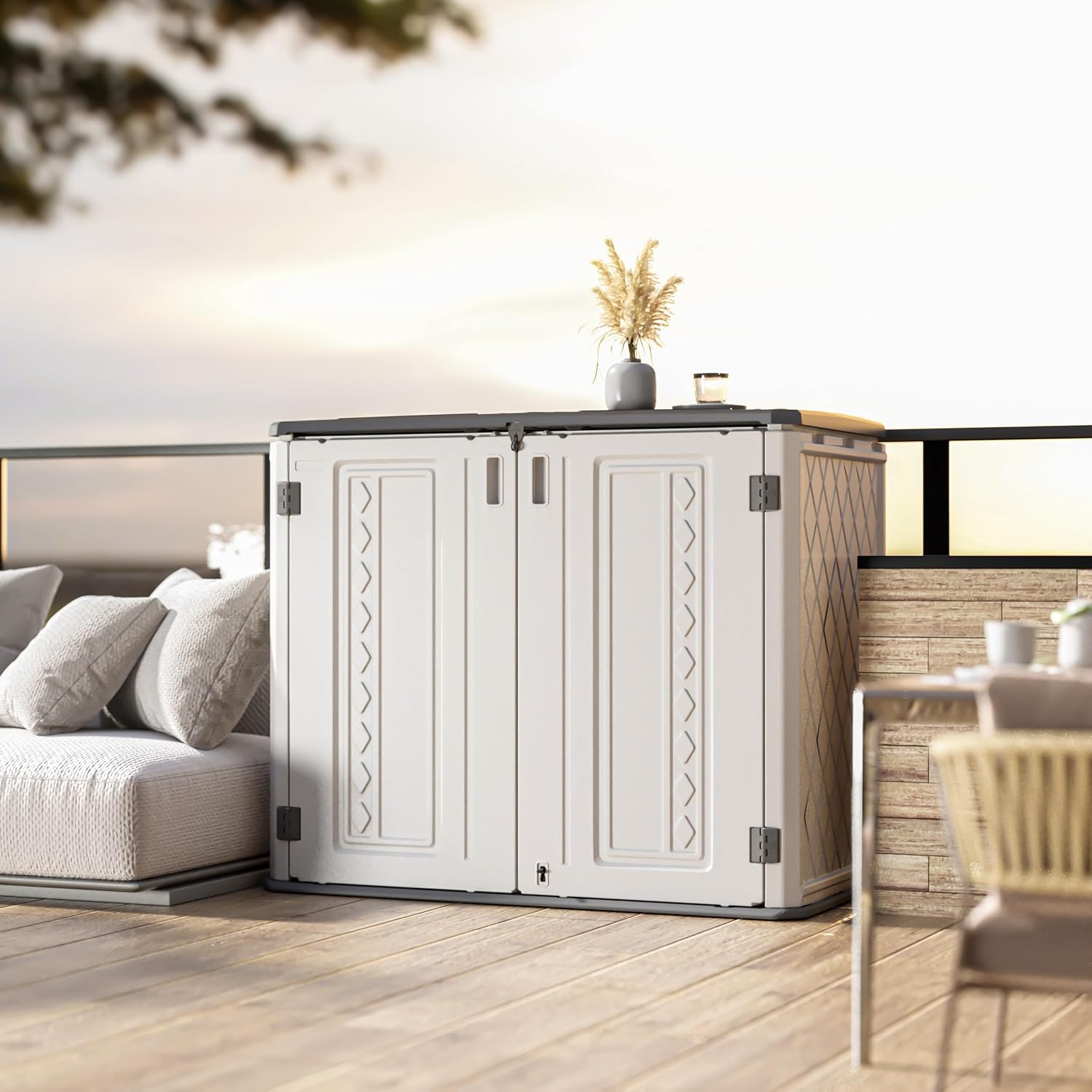 Outdoor Horizontal Storage Cabinet, Waterproof Lockable Resin Shed for Patio Garden S9298