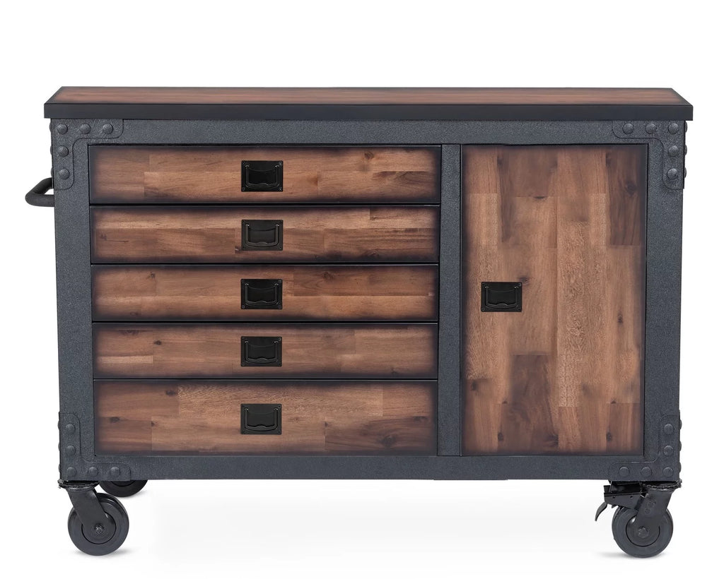 Rolling Tool Chest with Wood Top, 5 Drawers T49470