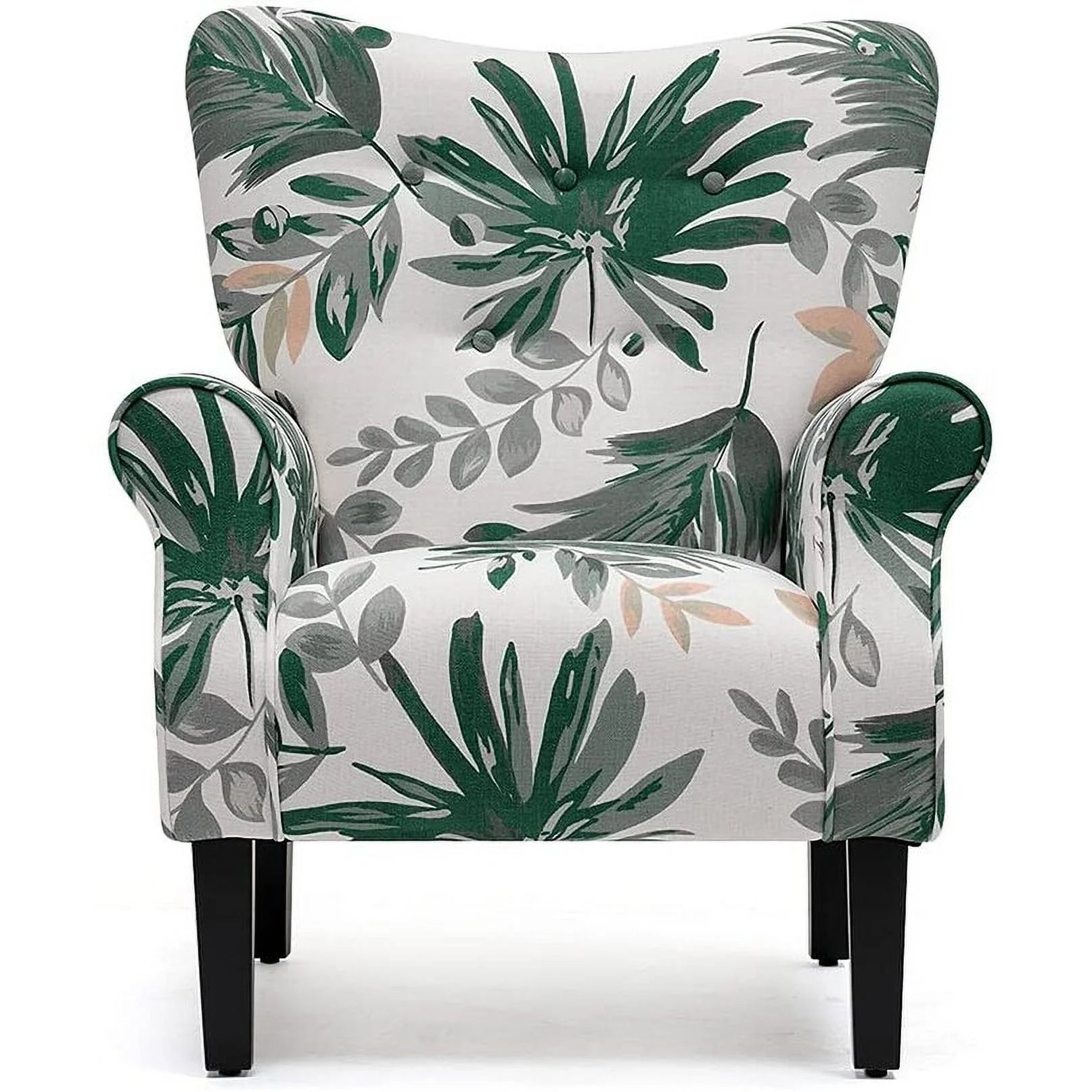 Wing Back Arm Chair, Upholstered Fabric High Back with Wood Legs A21142