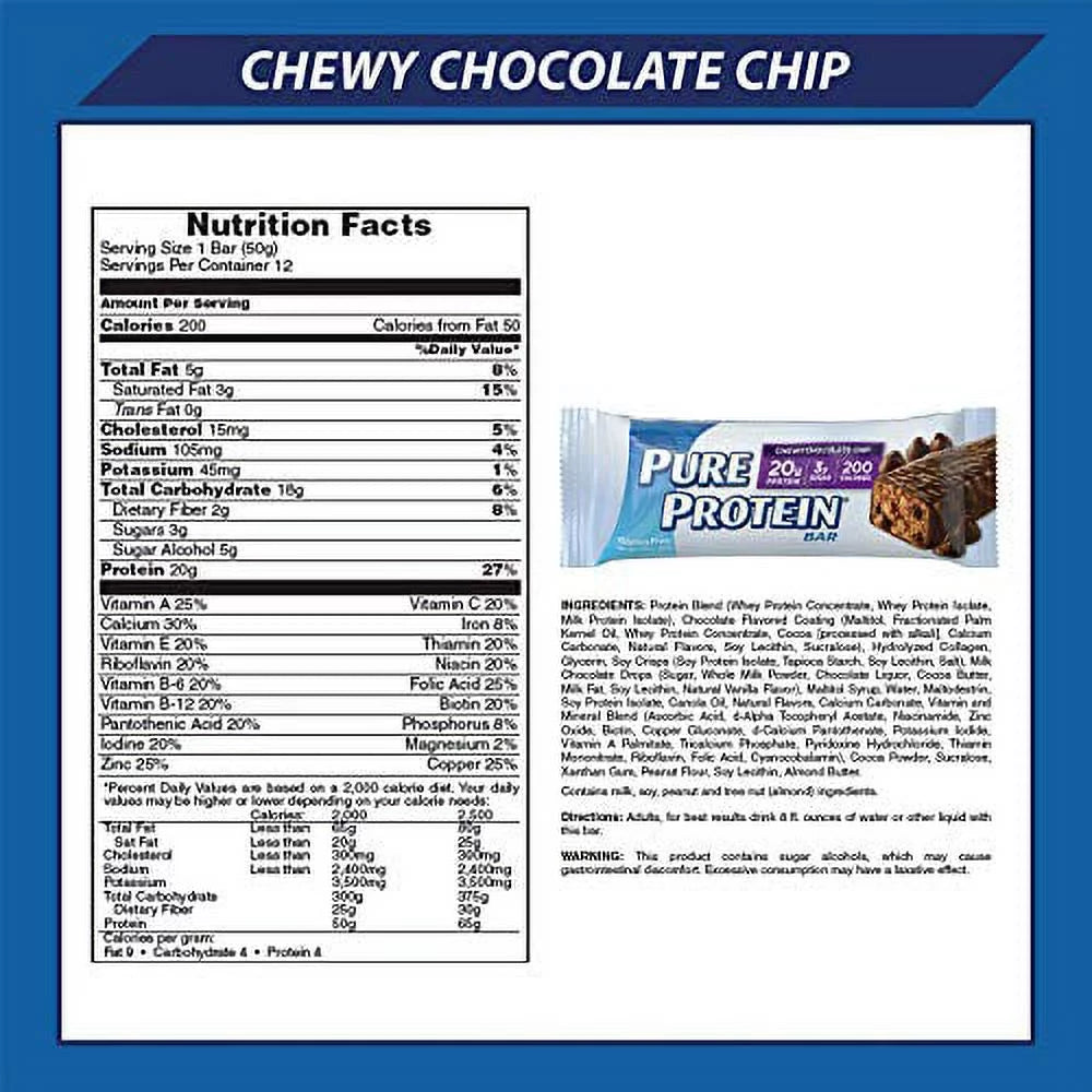 Protein Bars, High Protein, Low Sugar, Gluten Free, Chocolate Chip, 12 Pack U137