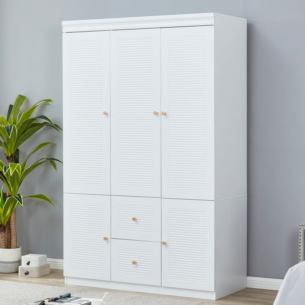 3 Door Armoire Wardrobe with 2 Drawers and Hanging Rod Z772247