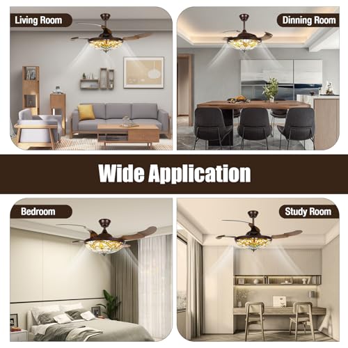 Tiffany Style 42 Inch Stained Glass Ceiling Fan with Light and Remote Control X80082