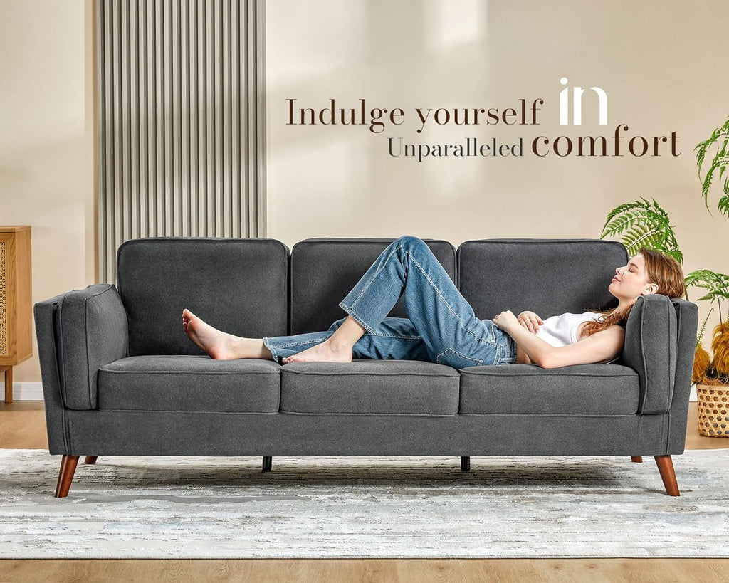 Modern Sofa with Embedded Arm Pillow, Dark Grey, 87 Inch S677743