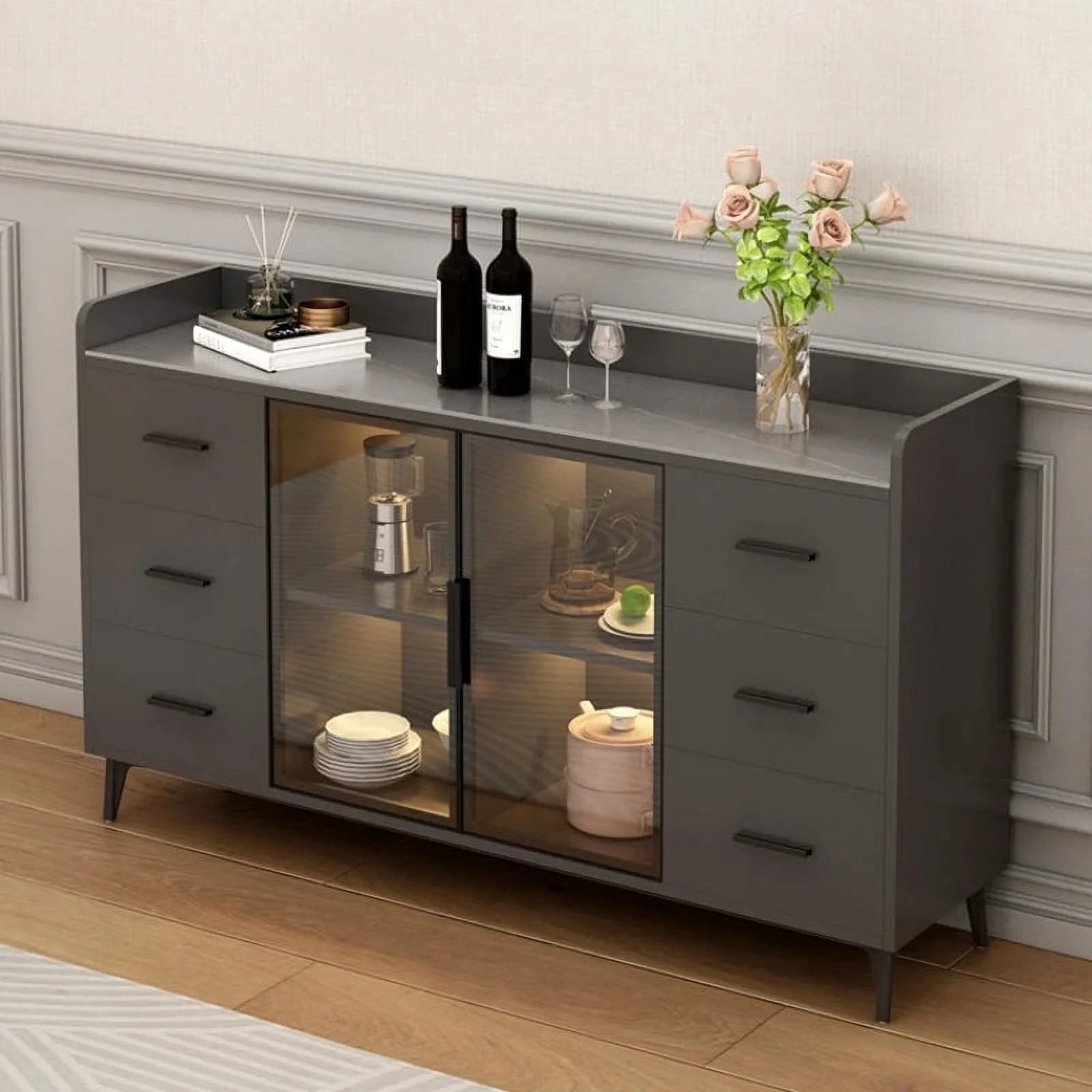 Wood Sideboard Storage Cabinet for Dining Room and Kitchen T23627