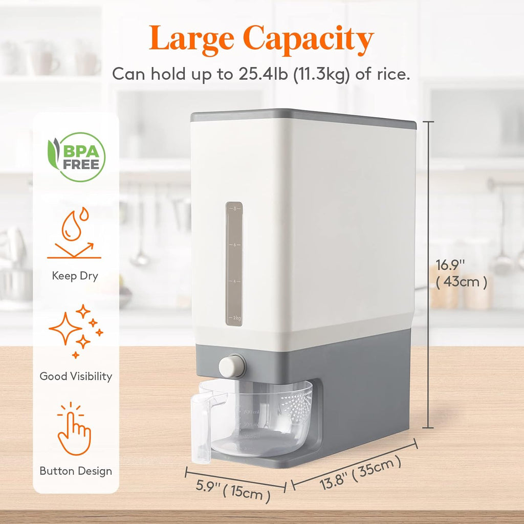 Rice Dispenser 25 Lbs with Measuring Cup, Moisture Proof Storage Container K549228