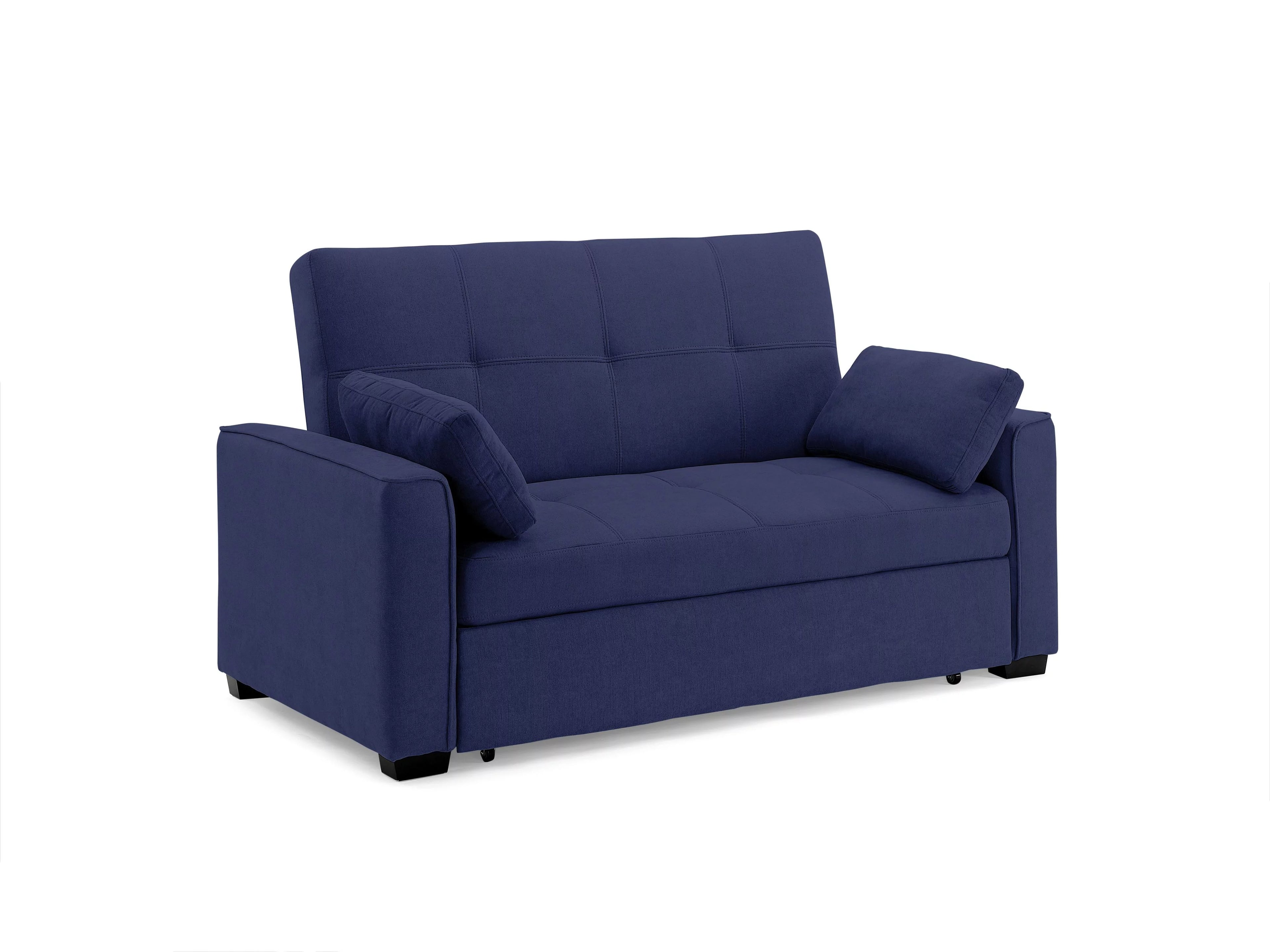 Chenille Sleeper Sofa with Accent Pillows, Full Size, Navy O10970