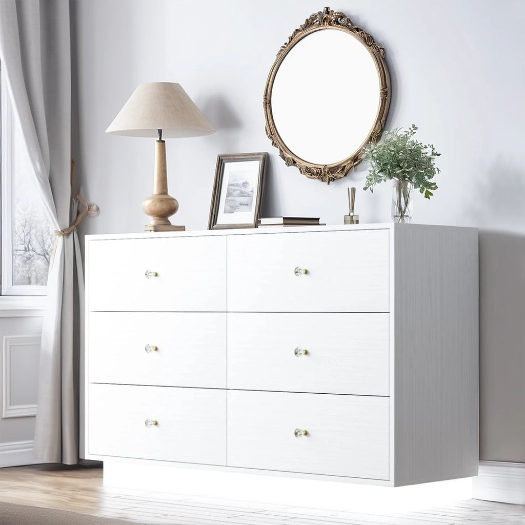 White 6 Drawer Dresser with LED Light for Bedroom Y281024