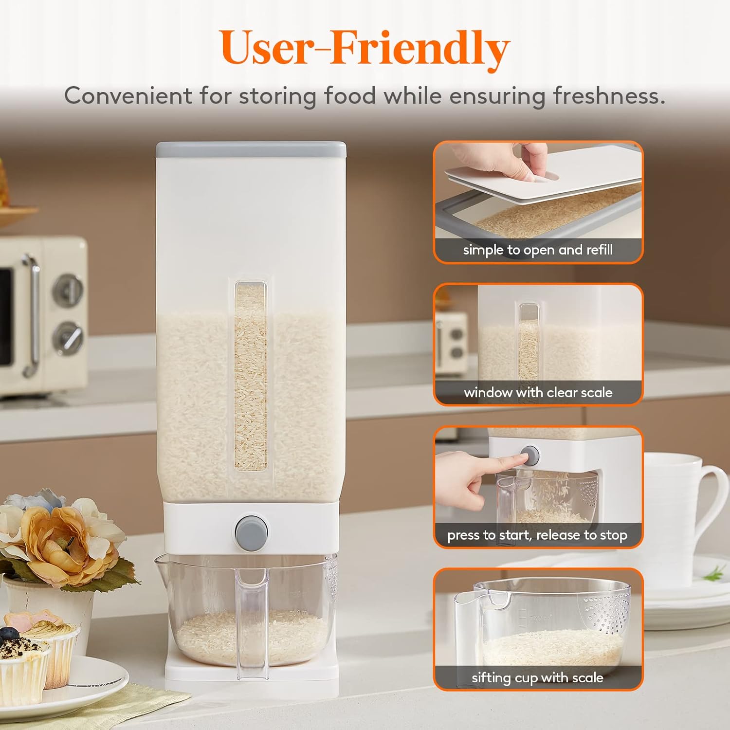 Rice Dispenser 25 Lbs, Sealed Storage Container for Kitchen Pantry V82898