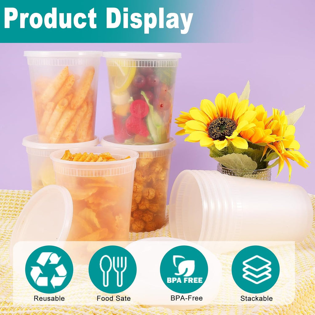 50 Pack 32oz Deli Containers with Airtight Lids, Leakproof Clear Food Storage S695