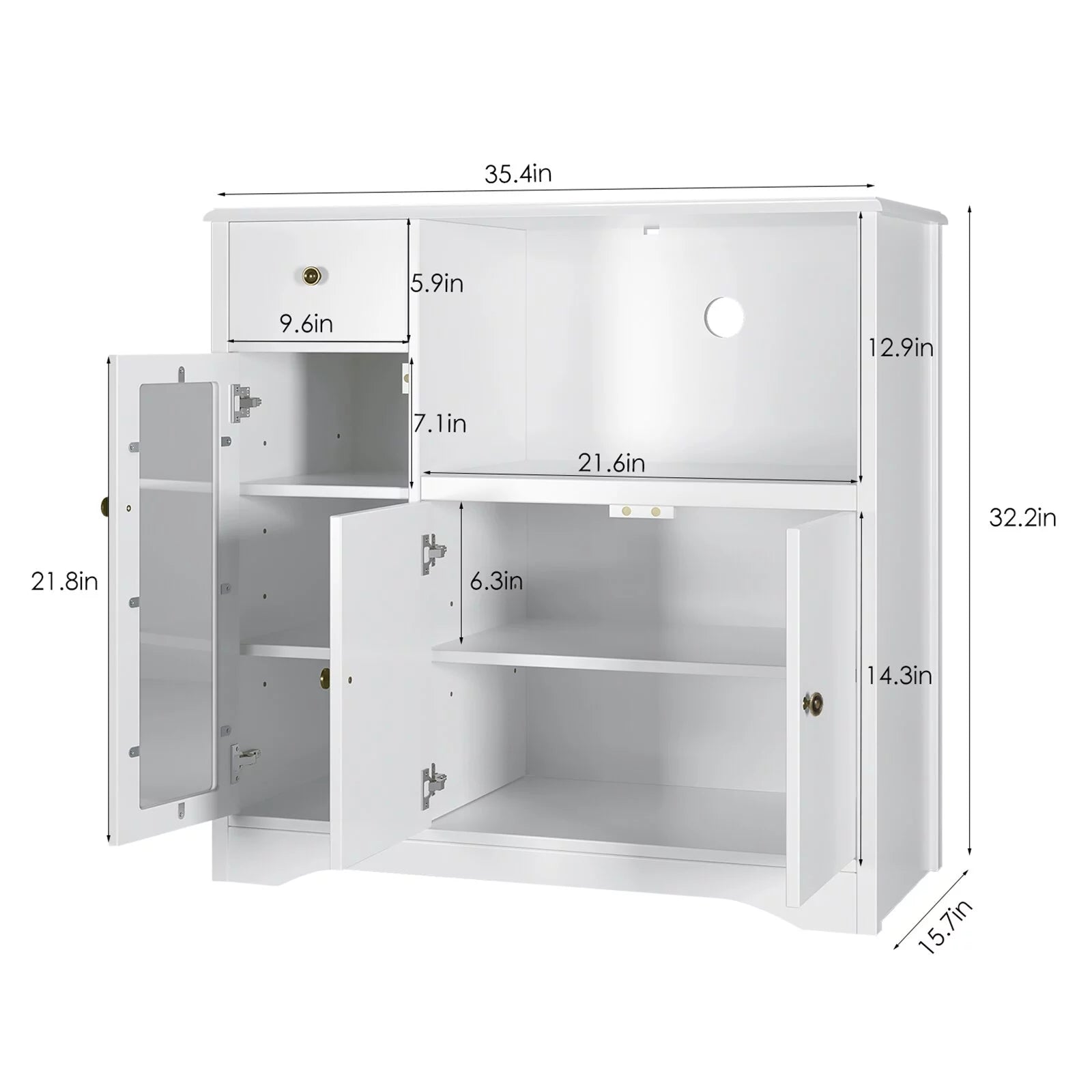 Microwave Cabinet with Hutch, Kitchen Pantry Sideboard with Adjustable Shelves and Drawer, White O10197