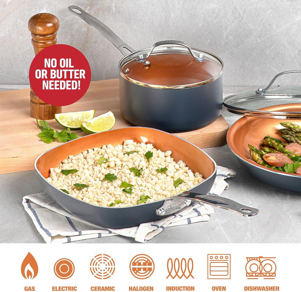 Non Stick Frying Pan, 11" Square Ceramic, Induction Safe Z19065