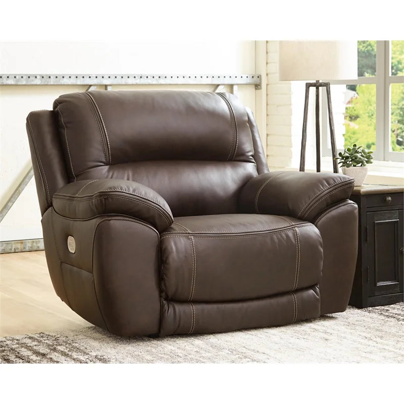 Leather Zero Wall Recliner with Headrest, Dark Brown Y265134