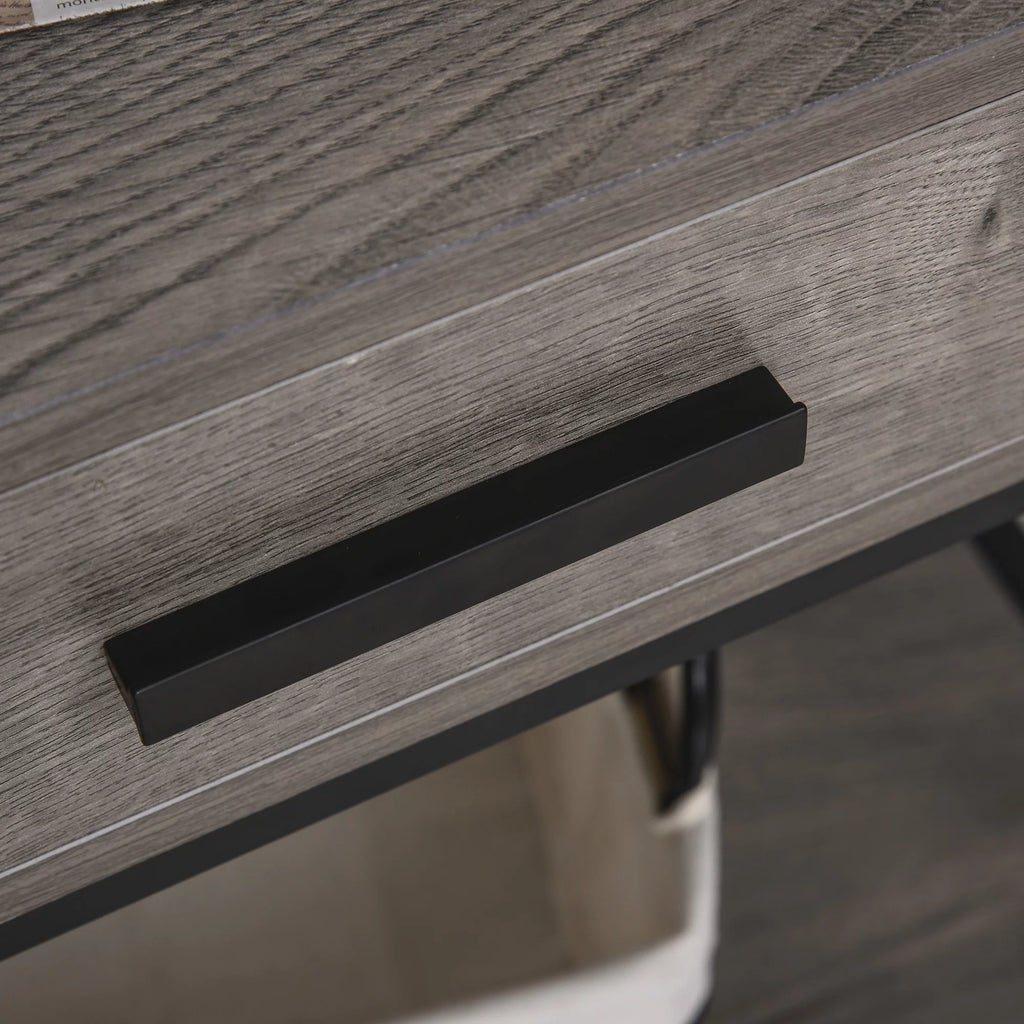 Industrial End Table with Drawer and Bottom Shelf, Mobile Side Table, Grey J804