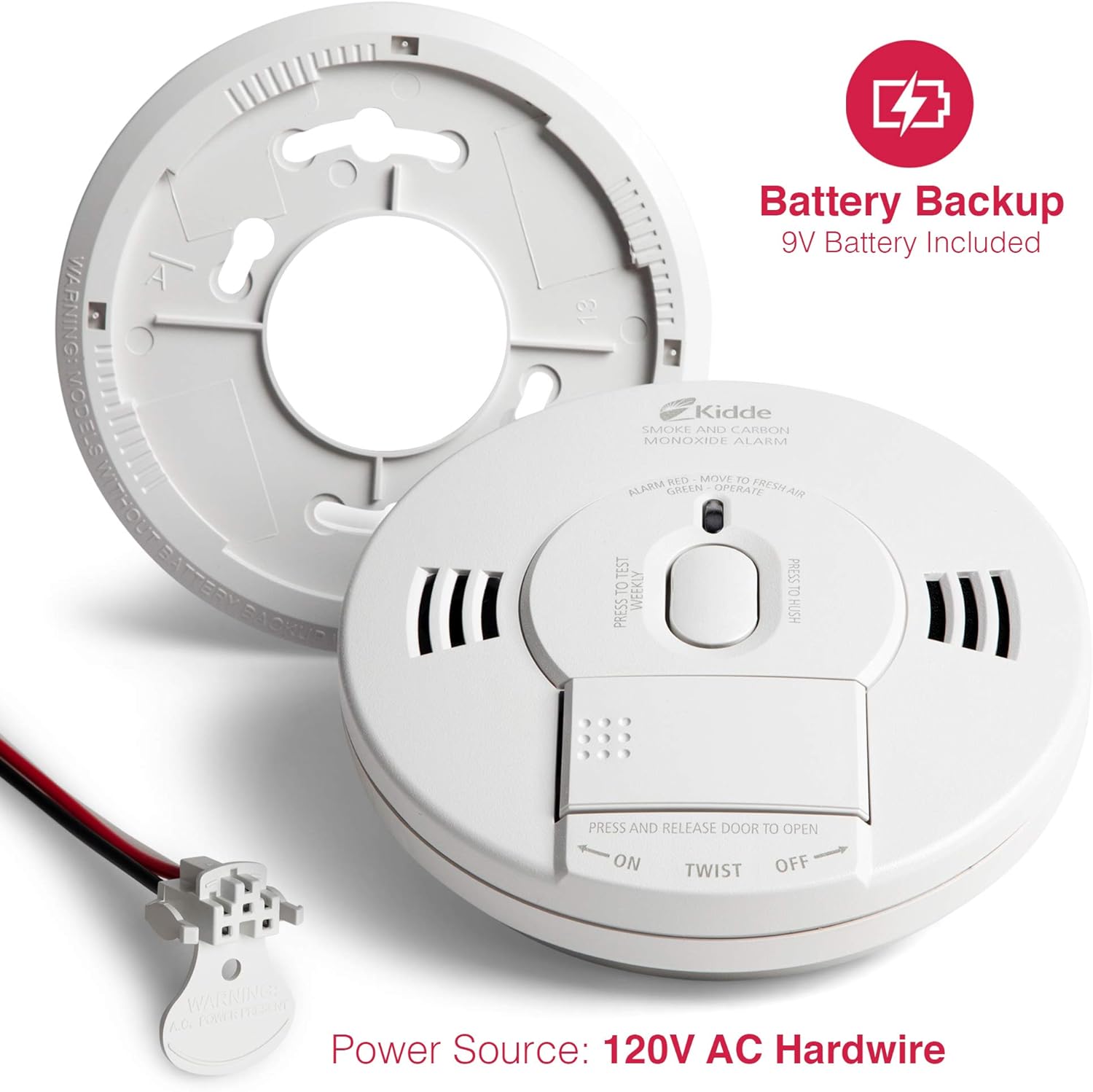 AC Photoelectric Smoke and Carbon Monoxide Detector Alarm, Hardwired with Battery Backup Z778052