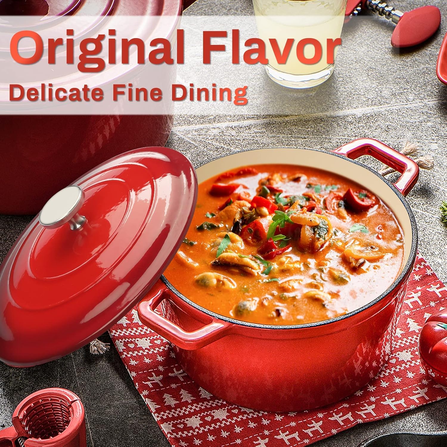 4.5 Quart Enamel Cast Iron Dutch Oven with Lid, Red V515733