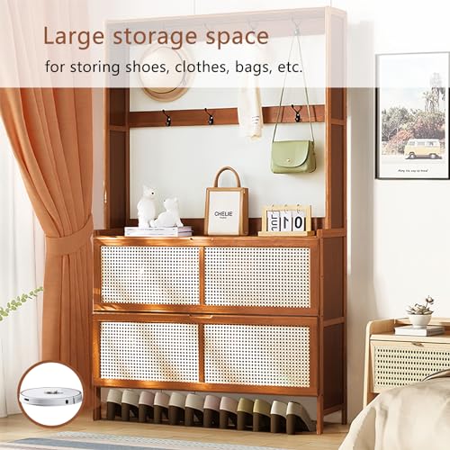 Bamboo Hall Tree with Shoe Storage and Coat Hooks P371522