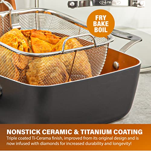 6 Qt Nonstick Copper Deep Square Casserole Pan & Stock Pot 4-Piece Set V637286