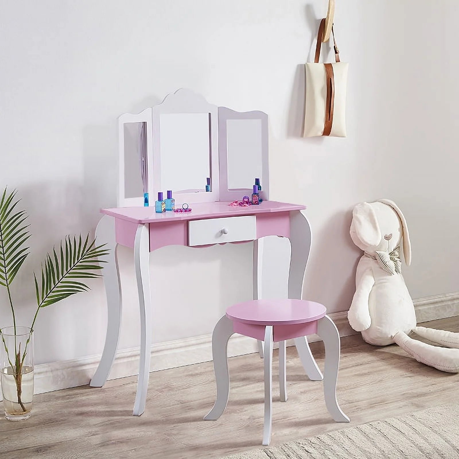 Kids Vanity Set with Mirror and Table, Pink B9511