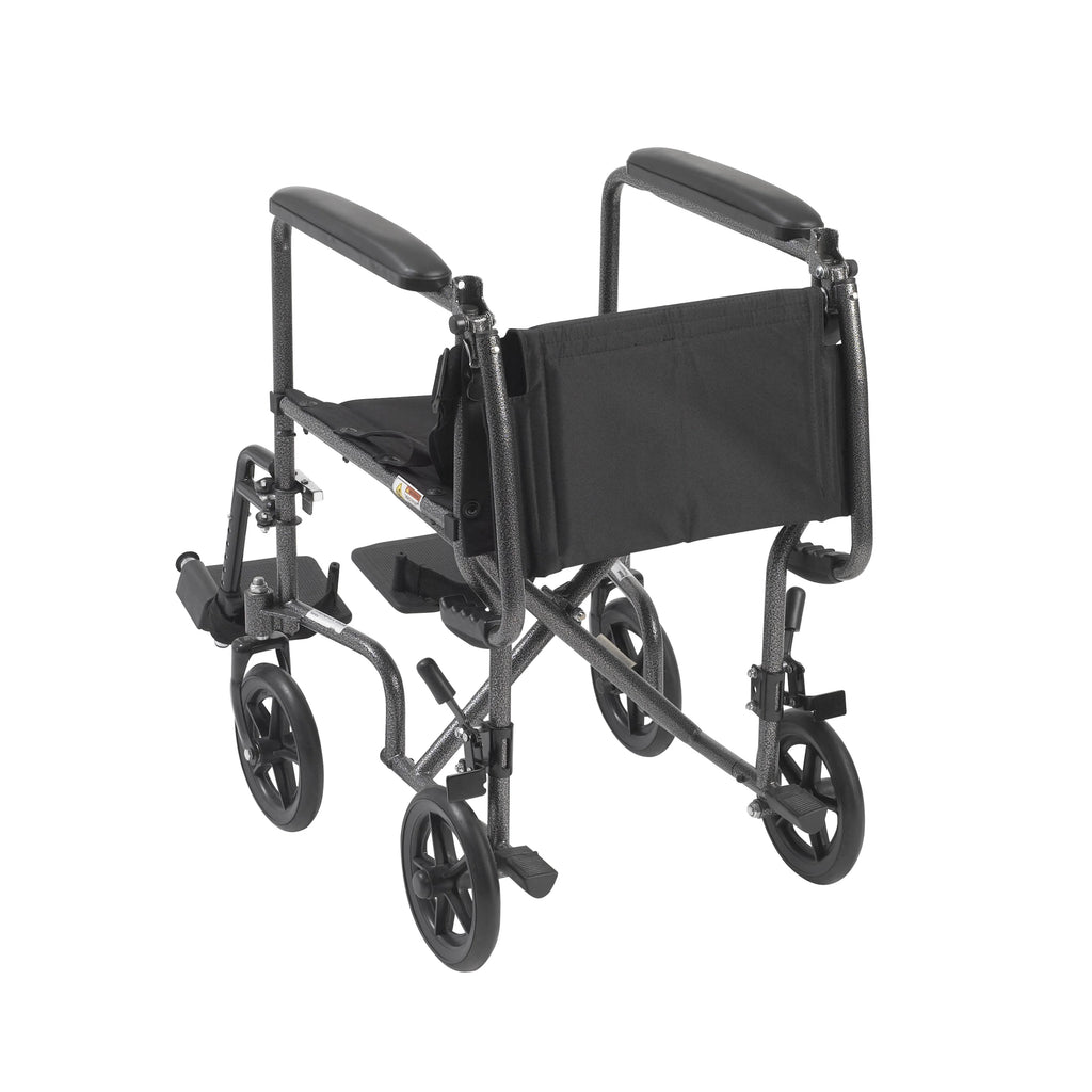 Lightweight Steel Transport Wheelchair, Fixed Full Arms, 19" Seat Q778967