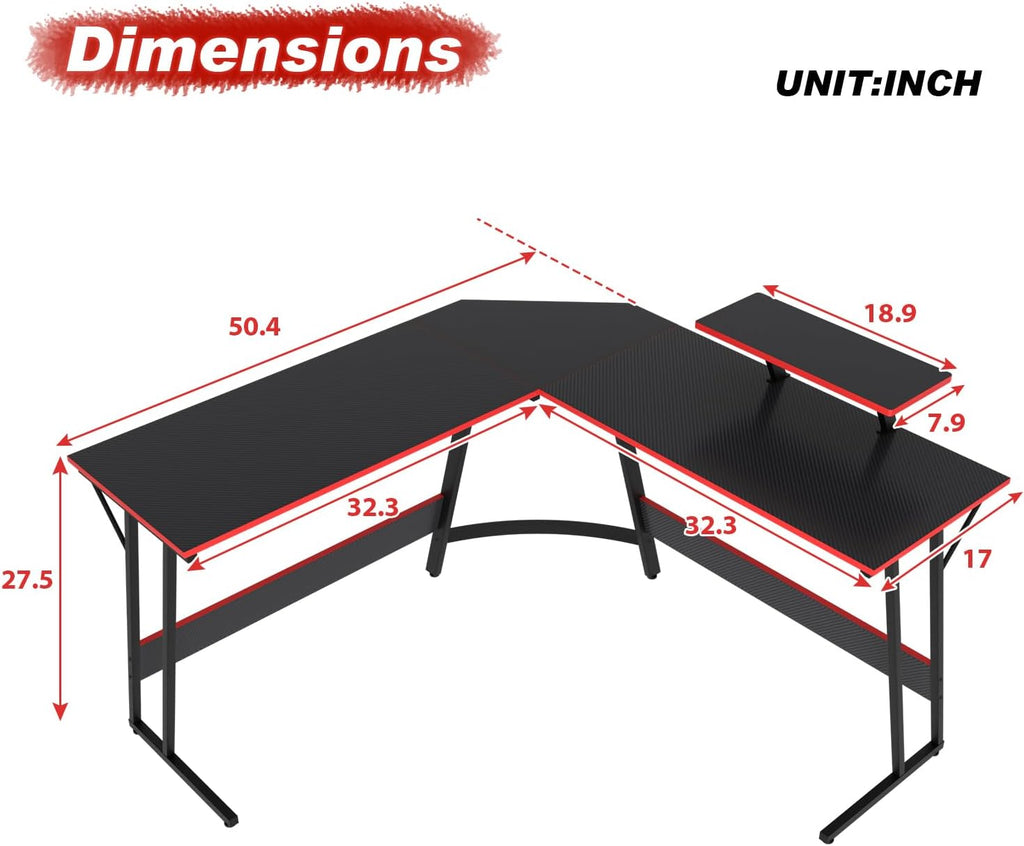 L Shaped Corner Desk with Monitor Stand and Foot Peg K623
