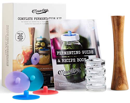 Masontops Fermentation Jar Starter Set, Easy Vegetable Fermentation Kit, Includes Mason Jar, Pickle Kit with Fermentation Lids & Fermentation Weight