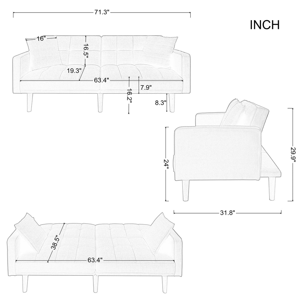 Futon Sofa Bed with Split Back and Wood Legs F4124